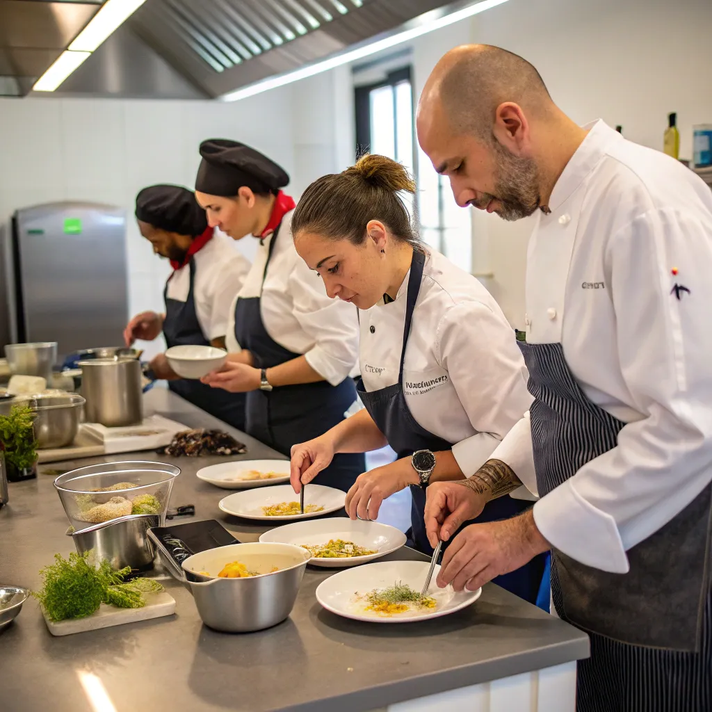 Leadership team engaged in a cooking workshop